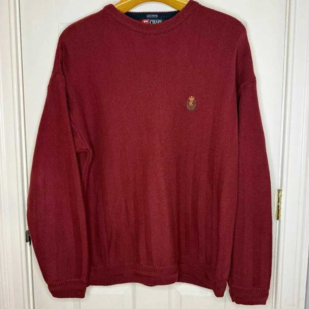 Vintage Chaps Ralph Lauren Hand Framed Herringbone Knit Cotton Sweater Size XL